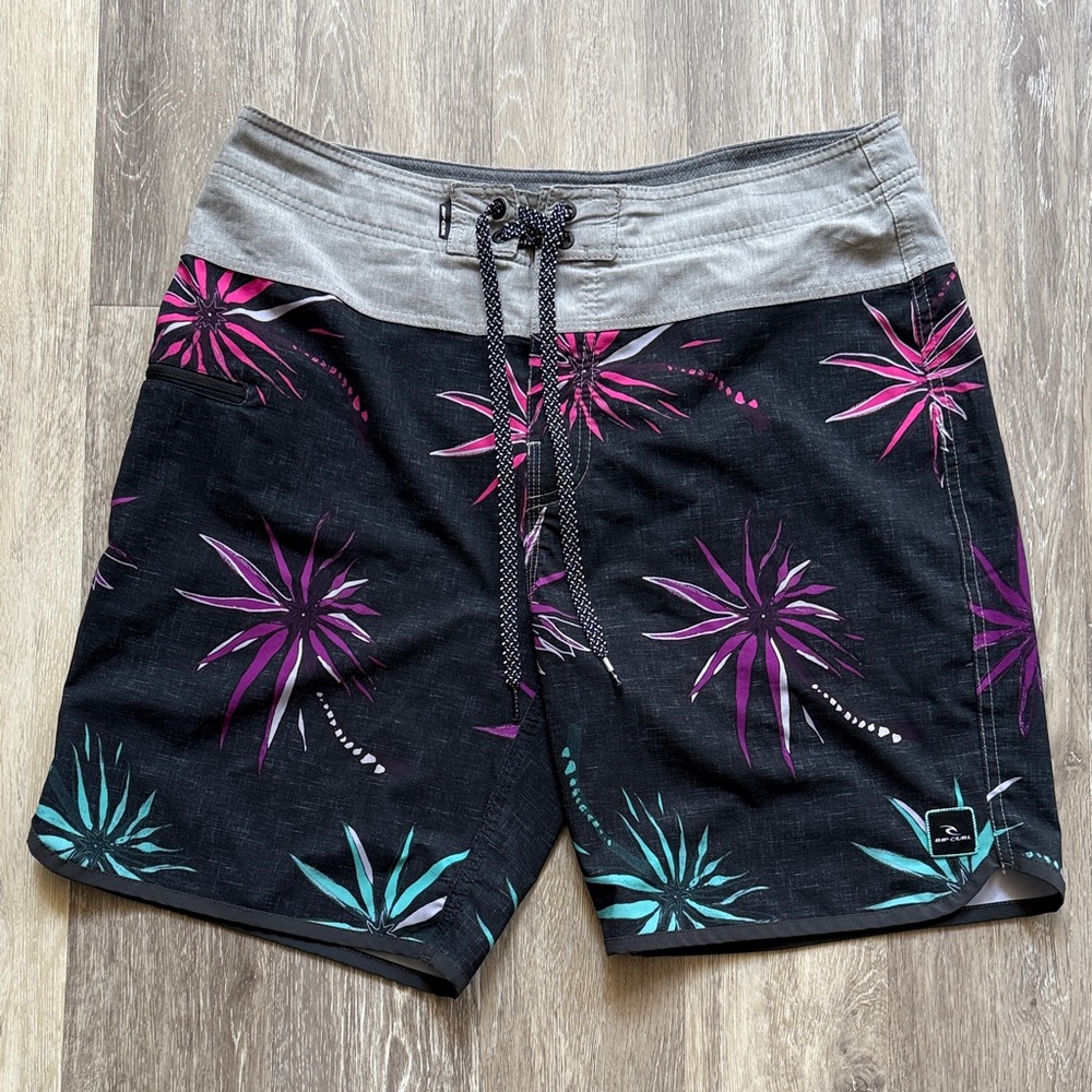 Rip Curl Black and Purple Tropical Swim Shorts Size 32